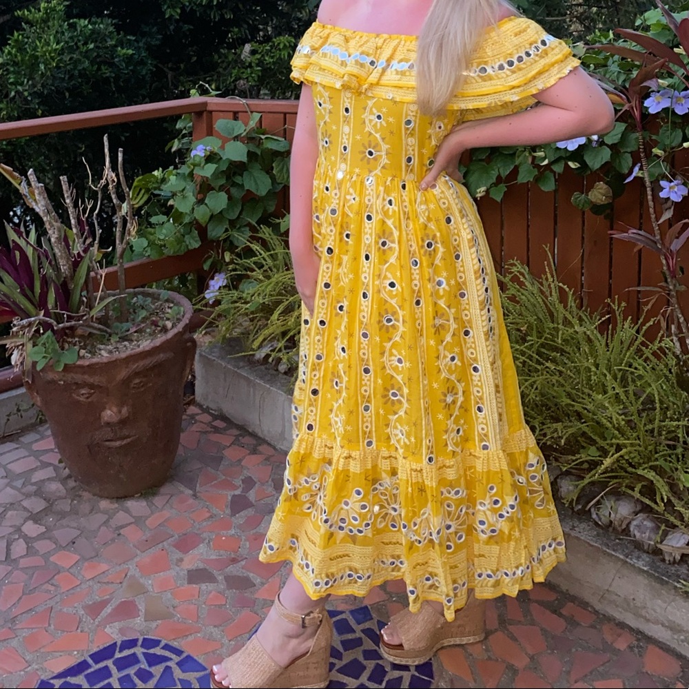 Juliet Dunn Embellished Cotton Dress, OS, Yellow